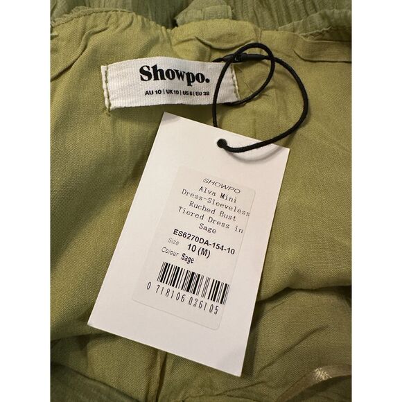 Showpo Alva Sleeveless Ruched Bust Tiered Dress in Sage Size 6 NWT - Picture 3 of 6